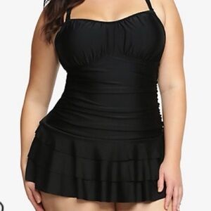 Torrid Black Ruffle Swim Dress One Piece Flowy Skirted Swimsuit Size 1